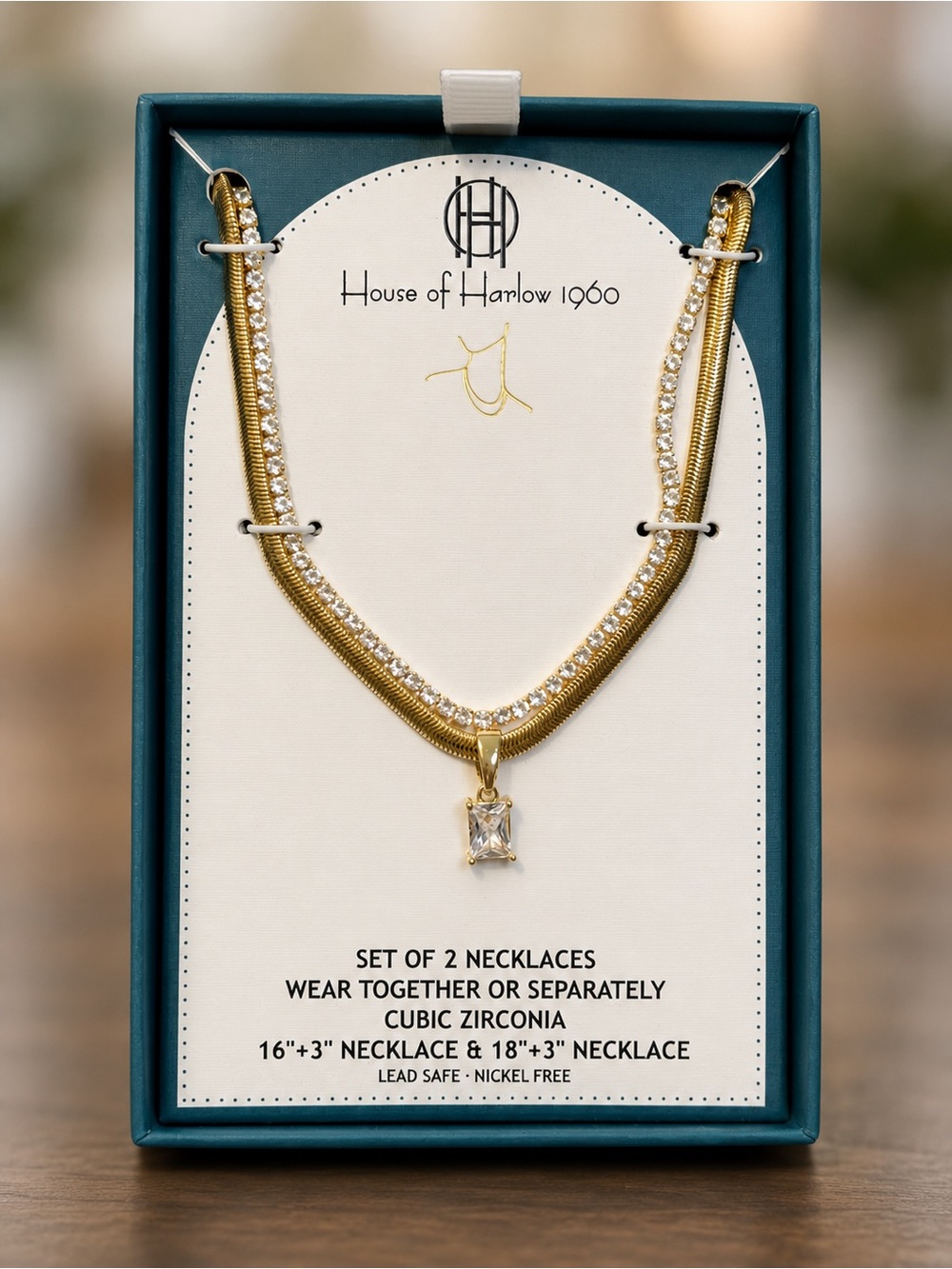 House of Harlow 1960 Gold Layered CZ Pendant Necklace Set